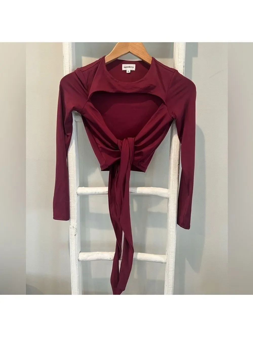 SUPERDOWN revolve burgundy cut out wrap crop top size xs
